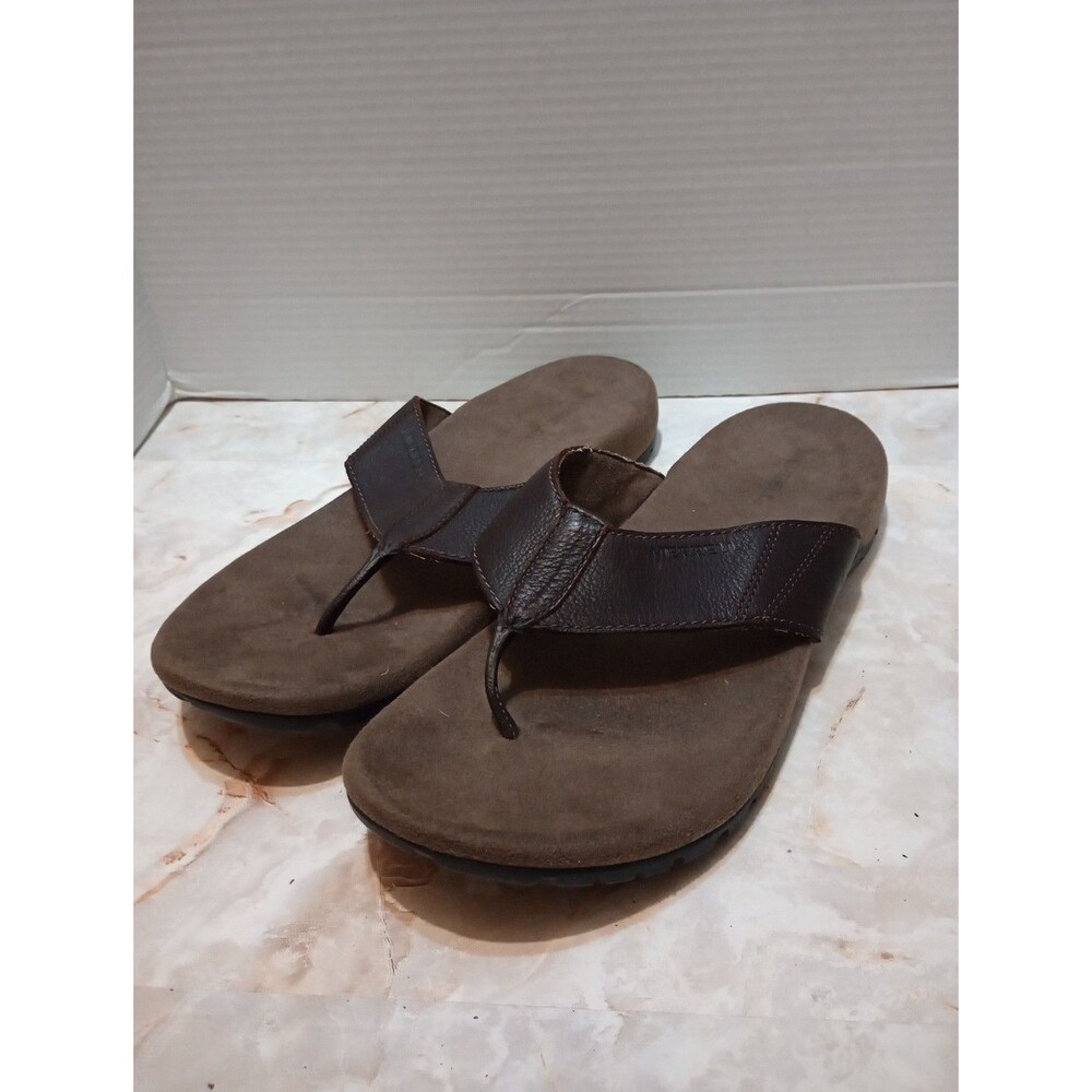 Merrell Mens Size 13 Brown Leather Flip Flop Sandals 2367921
